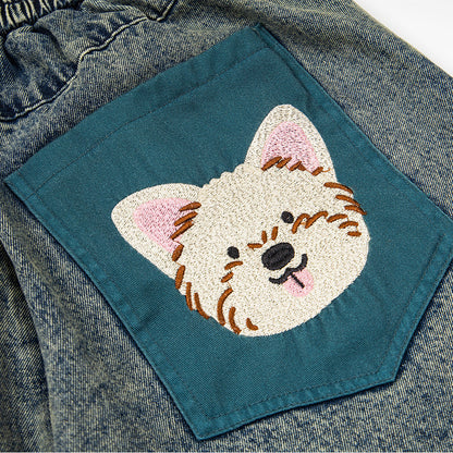 Short en jean aux couleurs contrastées, blanc poli, vieilli