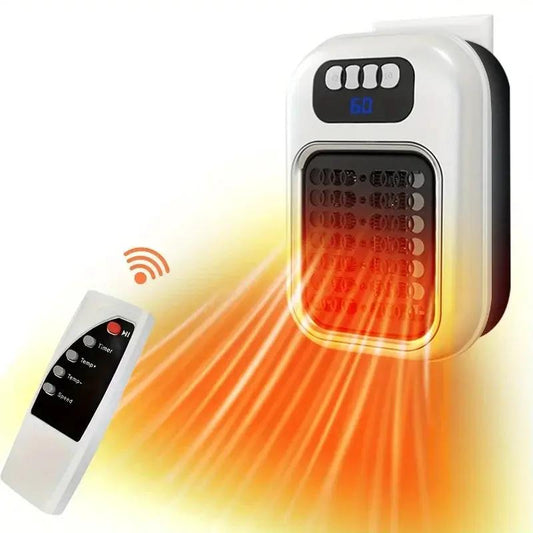 Wall-mounted portable electric heater by AdTec with remote, white compact unit
