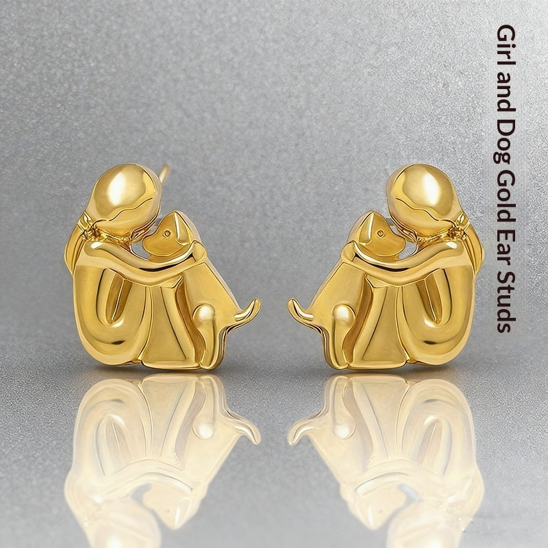Ensemble de boucles d'oreilles Fillette et Chien s'enlaçant