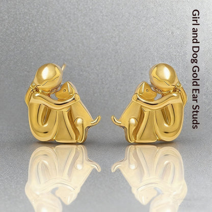 Ensemble de boucles d'oreilles Fillette et Chien s'enlaçant