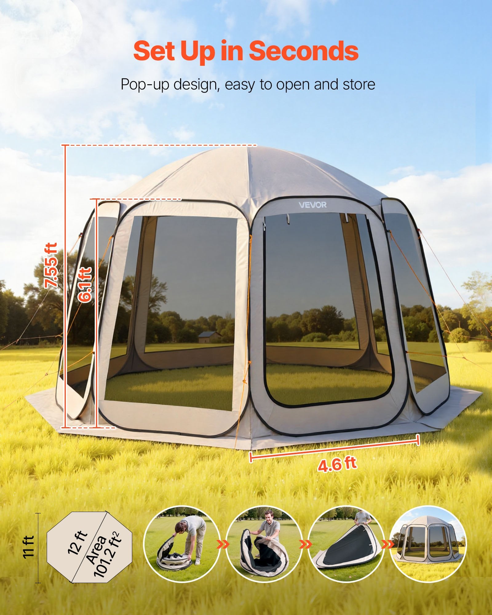 Tienda Refugio, 3.6 X 3.3 M, Tienda Refugio Emergente para 10-12 Personas
