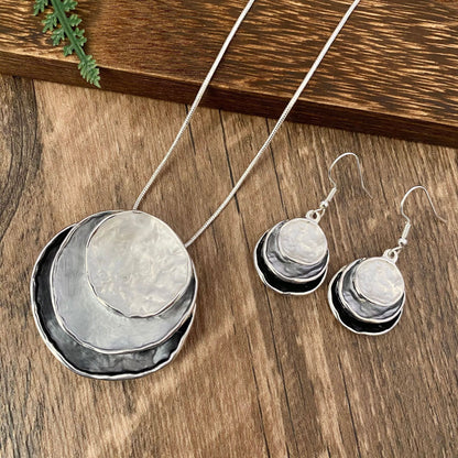 Peinture de couleur Huile Anneau à trois couches Pendentif creux Boucles d'oreilles et collier Ensemble
