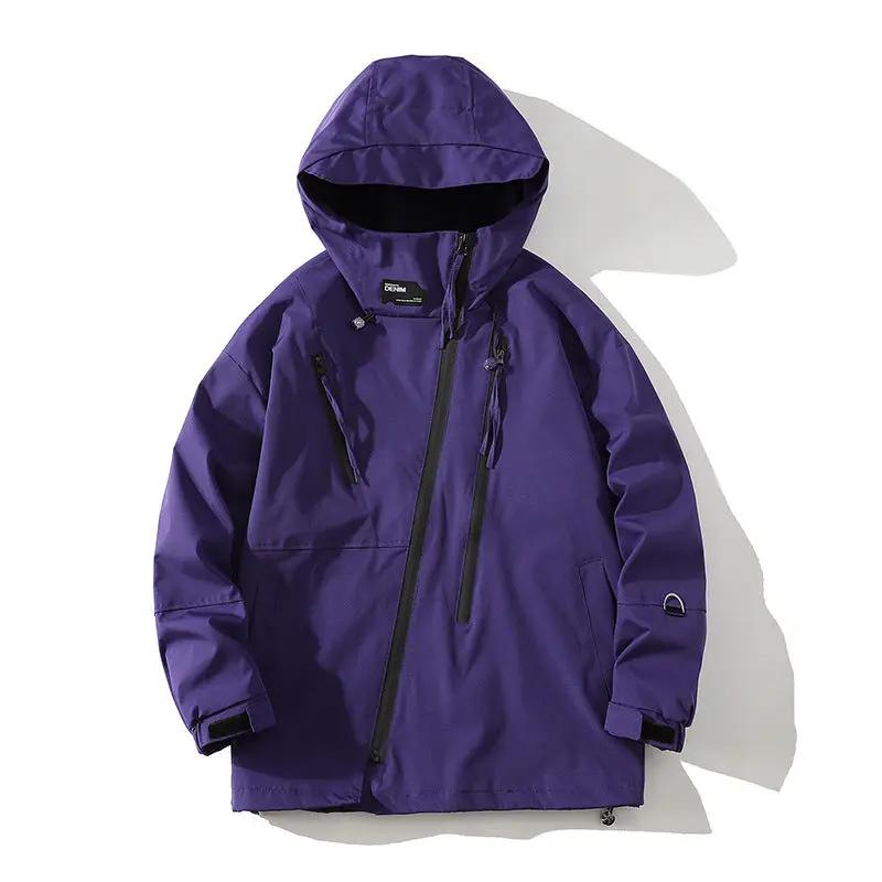 Mens purple hooded workwear jacket by AdTec with front zip and chest pockets