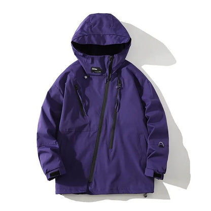 Mens purple hooded workwear jacket by AdTec with front zip and chest pockets
