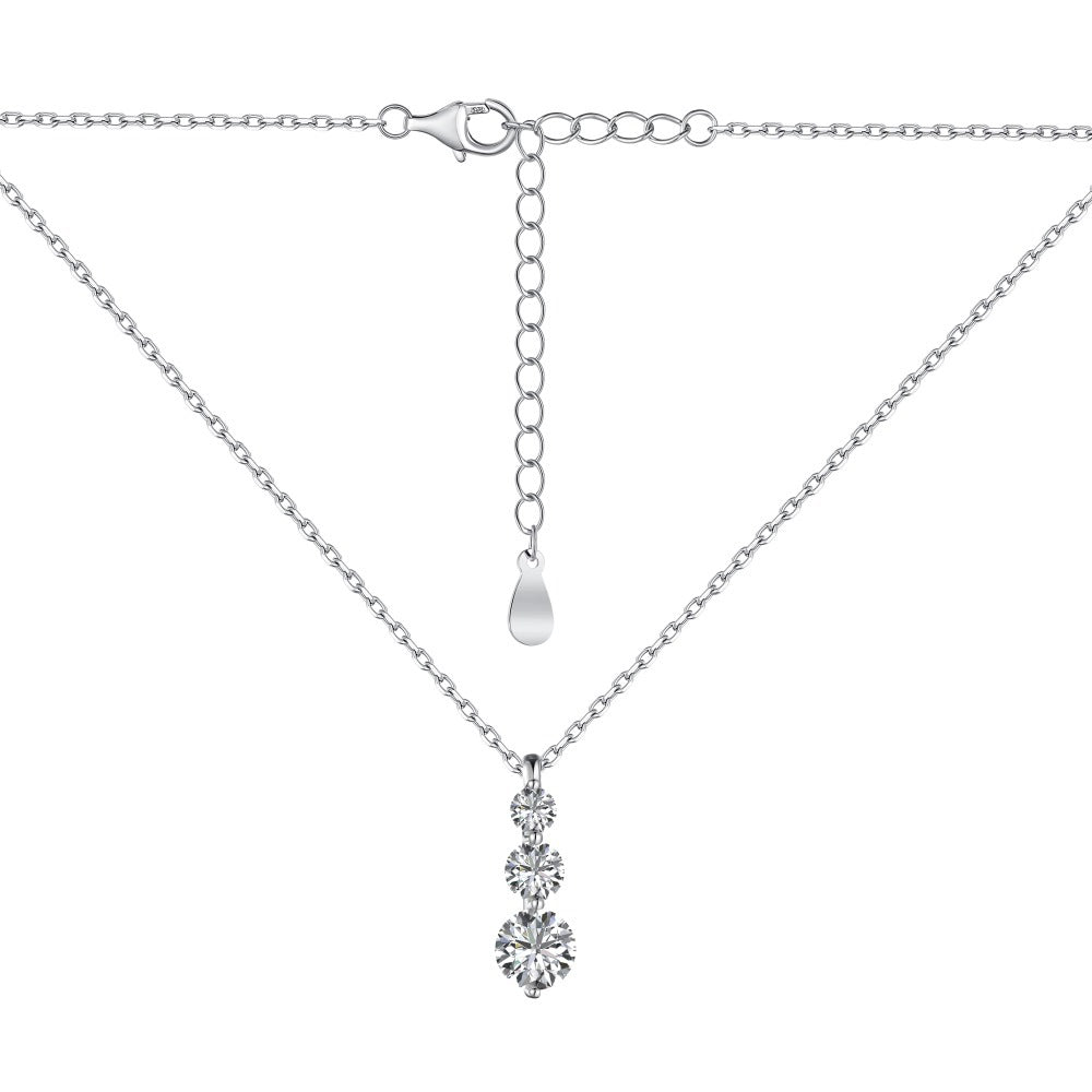 S925 Sterling Silver Round Zircon Ring Necklace And Earring Suit