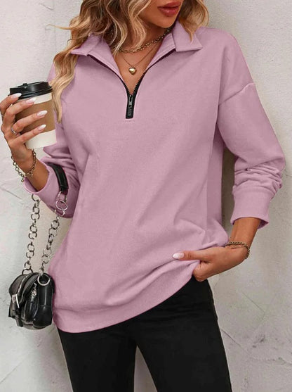 Sweat-shirt zippé mi-manches pour femmes, pull à la mode