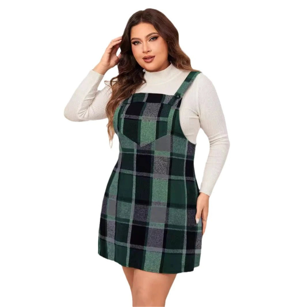 Oversized Fall Dresses For Women V Neck Plaid Sleeveless Wide Straps Casual Pockets Pinafore Mini Overall Bridesmaid Dresses by eprolo