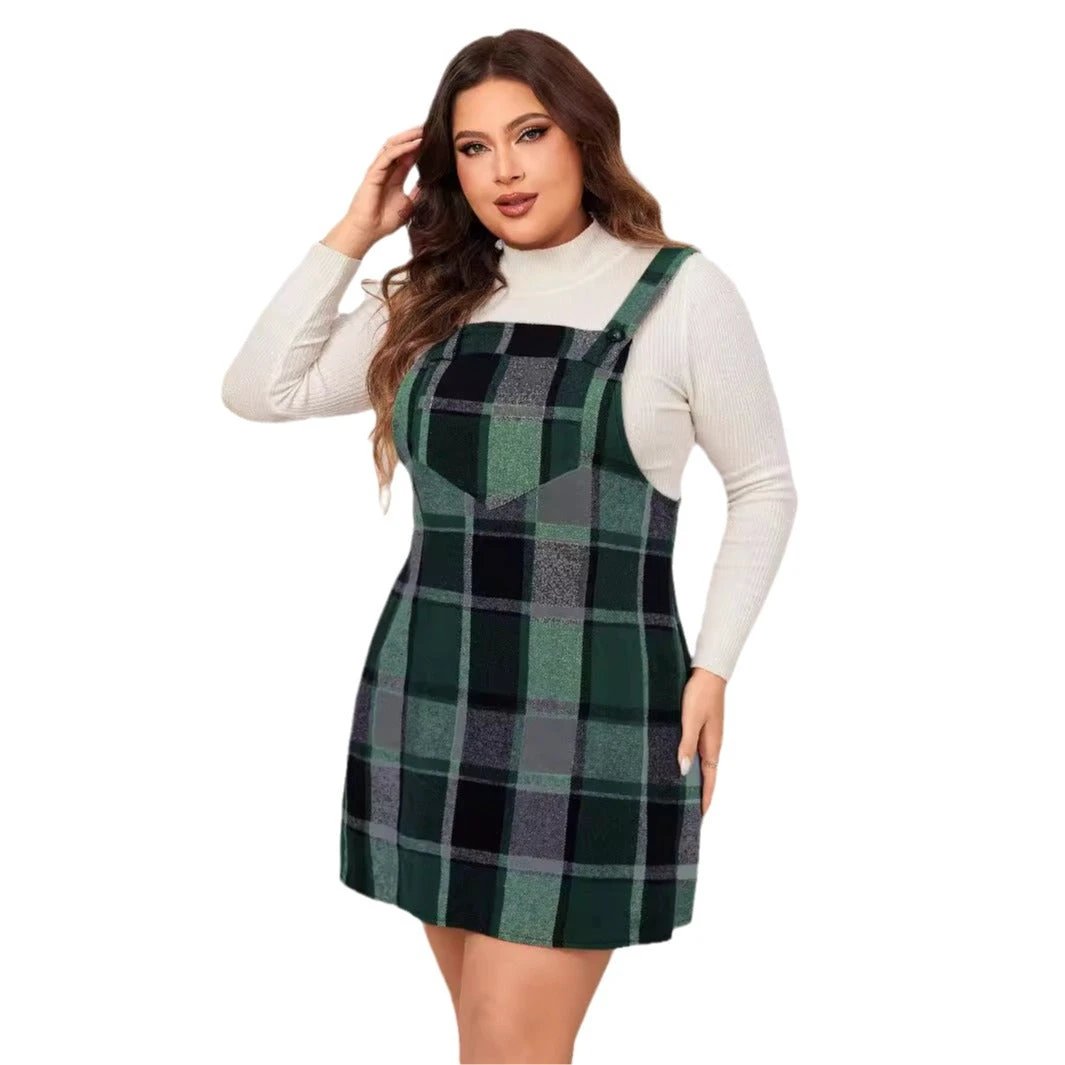 Oversized Fall Dresses For Women V Neck Plaid Sleeveless Wide Straps Casual Pockets Pinafore Mini Overall Bridesmaid Dresses by eprolo