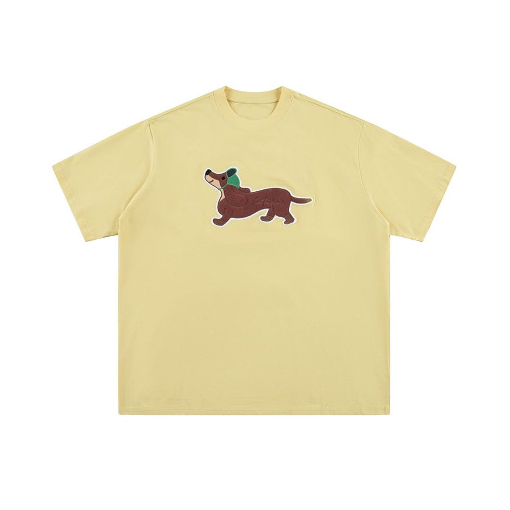 Dog embroidery pure cotton short sleeved shirt