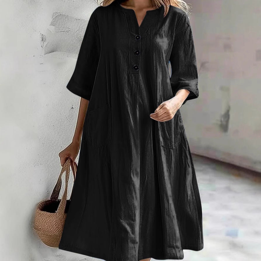 Combinaison ample à trois boutons et poches pour femme