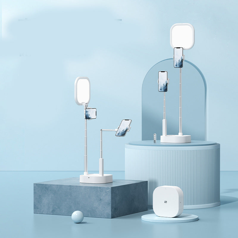 Support de téléphone portable rétractable sans fil pour diffusion en direct avec anneau lumineux LED de beauté à intensité variable sans fil