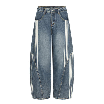 Three bar washed denim curved knife pants