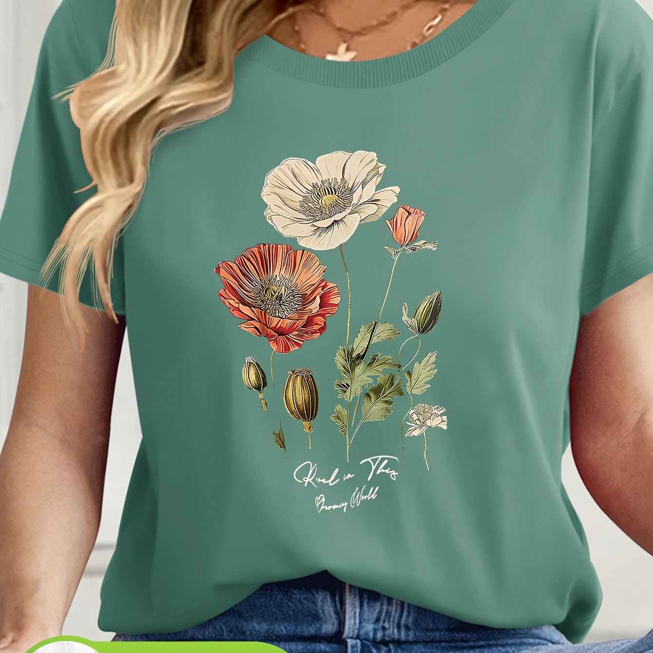 Camiseta de manga corta con estampado floral para mujer