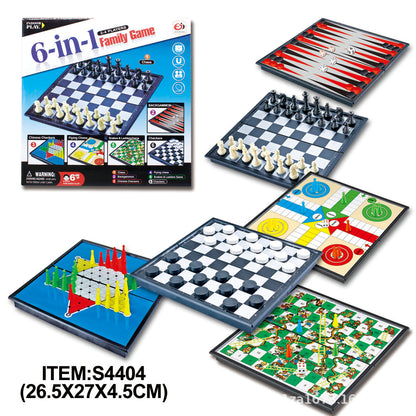 Jeu de société magnétique pliable : Dames, Backgammon, Serpents et Échelles, Échecs d'avion