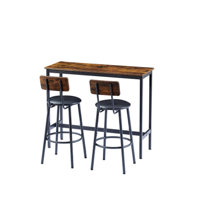 Ensemble table de bar avec 2 tabourets de bar, assise en PU souple avec dossier, marron rustique