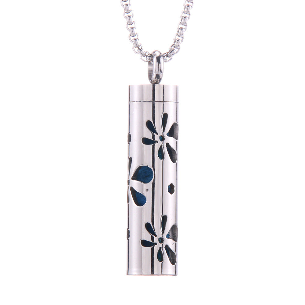 Pendentif diffuseur d'huiles essentielles cylindrique en acier inoxydable
