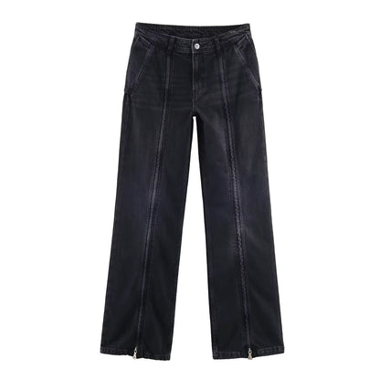 Mid waist wide leg zipper jeans by eprolo
