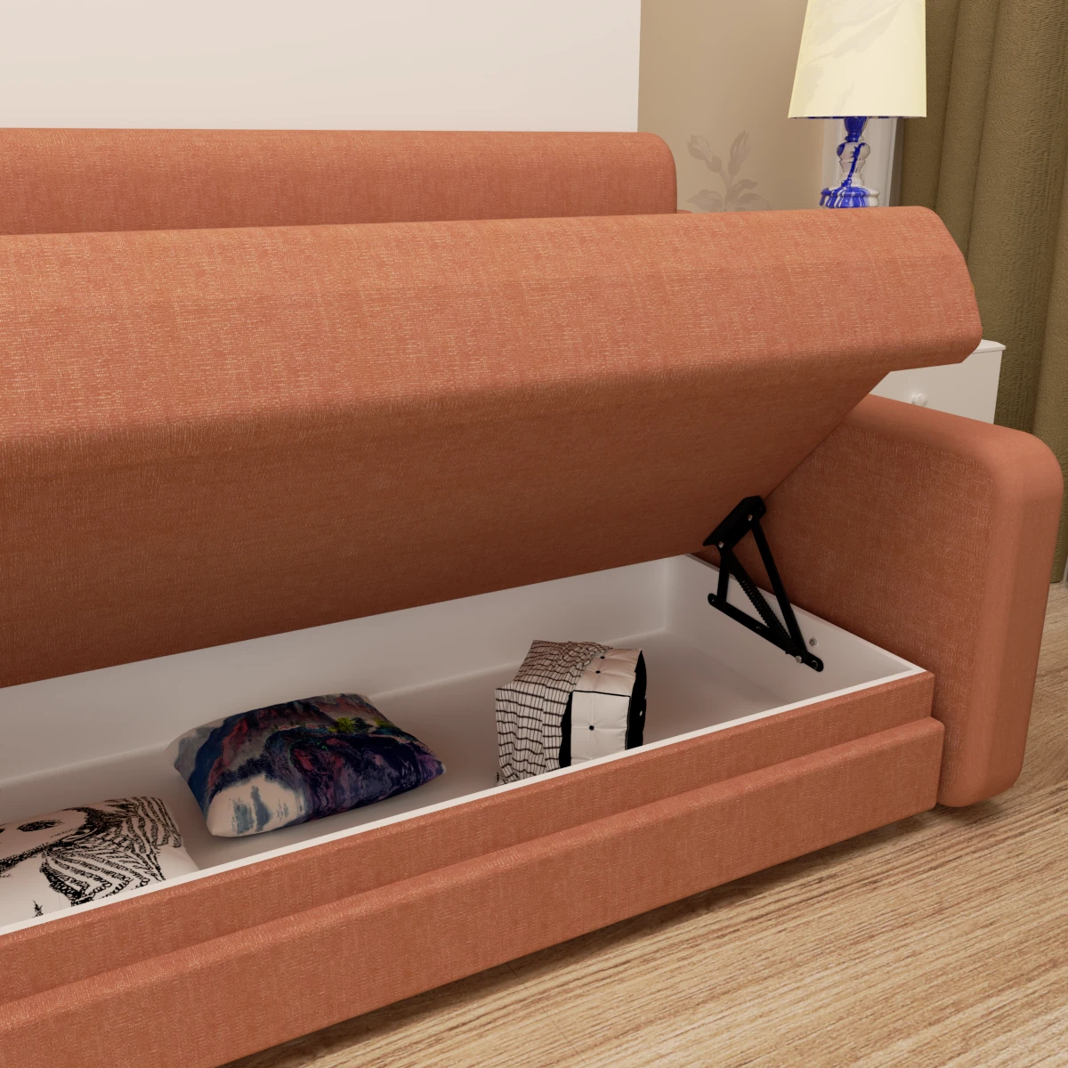 Full size Morden Deisgn vertical Murphy bed with sofa and drawers, white wall bed, space saving hidden bed with new gas pillars by eprolo