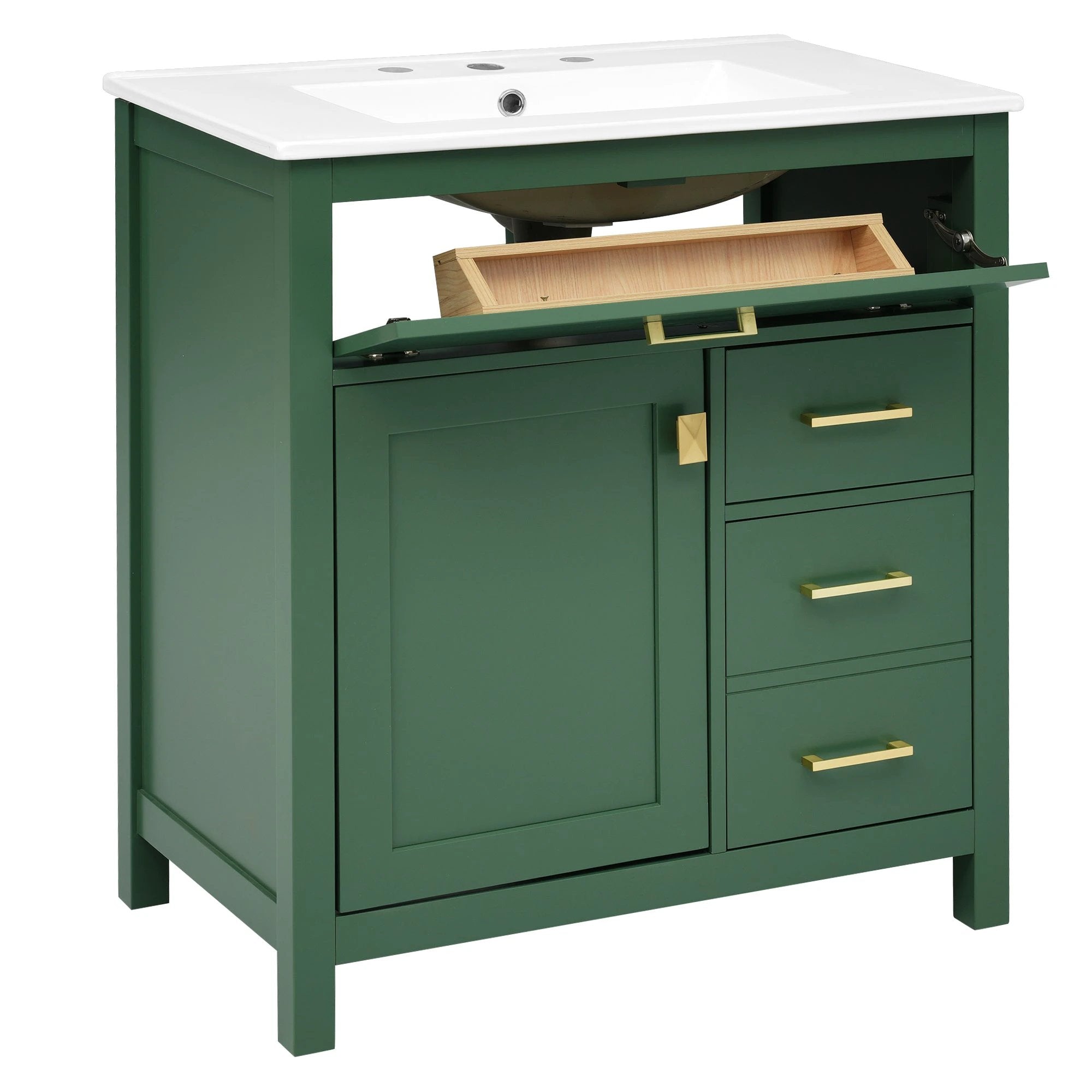 30-Inch Green Bathroom Vanity with Ceramic Sink and Ample Storage - Ideal Choice for Small Bathrooms by eprolo