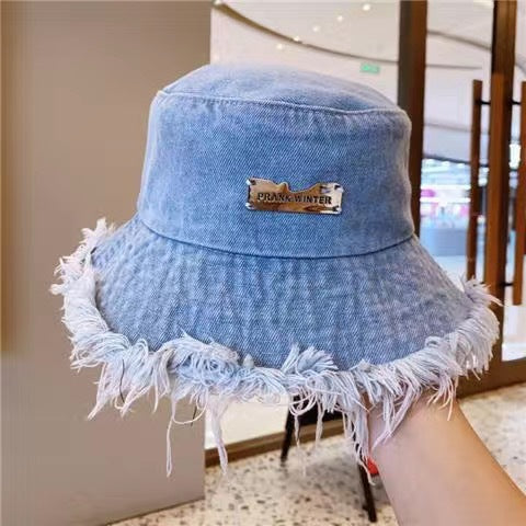Chapeau de pêcheur en jean pour femme, printemps et été, fin, délavé, bords effilochés, chapeau bob, extérieur