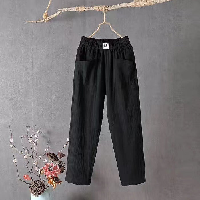Pantalon décontracté en coton et lin pour femme, coupe droite amincissante, longueur capri