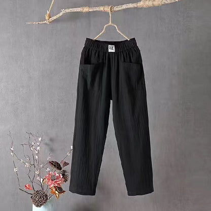 Pantalon décontracté en coton et lin pour femme, coupe droite amincissante, longueur capri