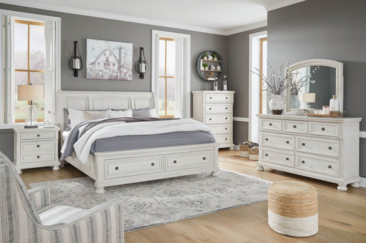 Antique White Robbinsdale 6pc Sleigh Bedroom Set With Storage Drawers-0
