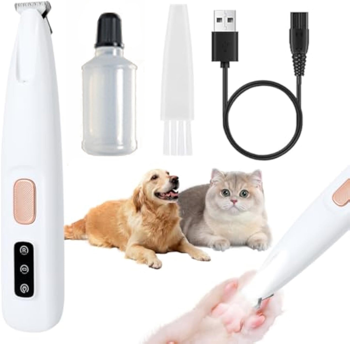 Recortador de patas eléctrico para perros, recortador de patas para mascotas con luz LED, recargable, de bajo ruido.