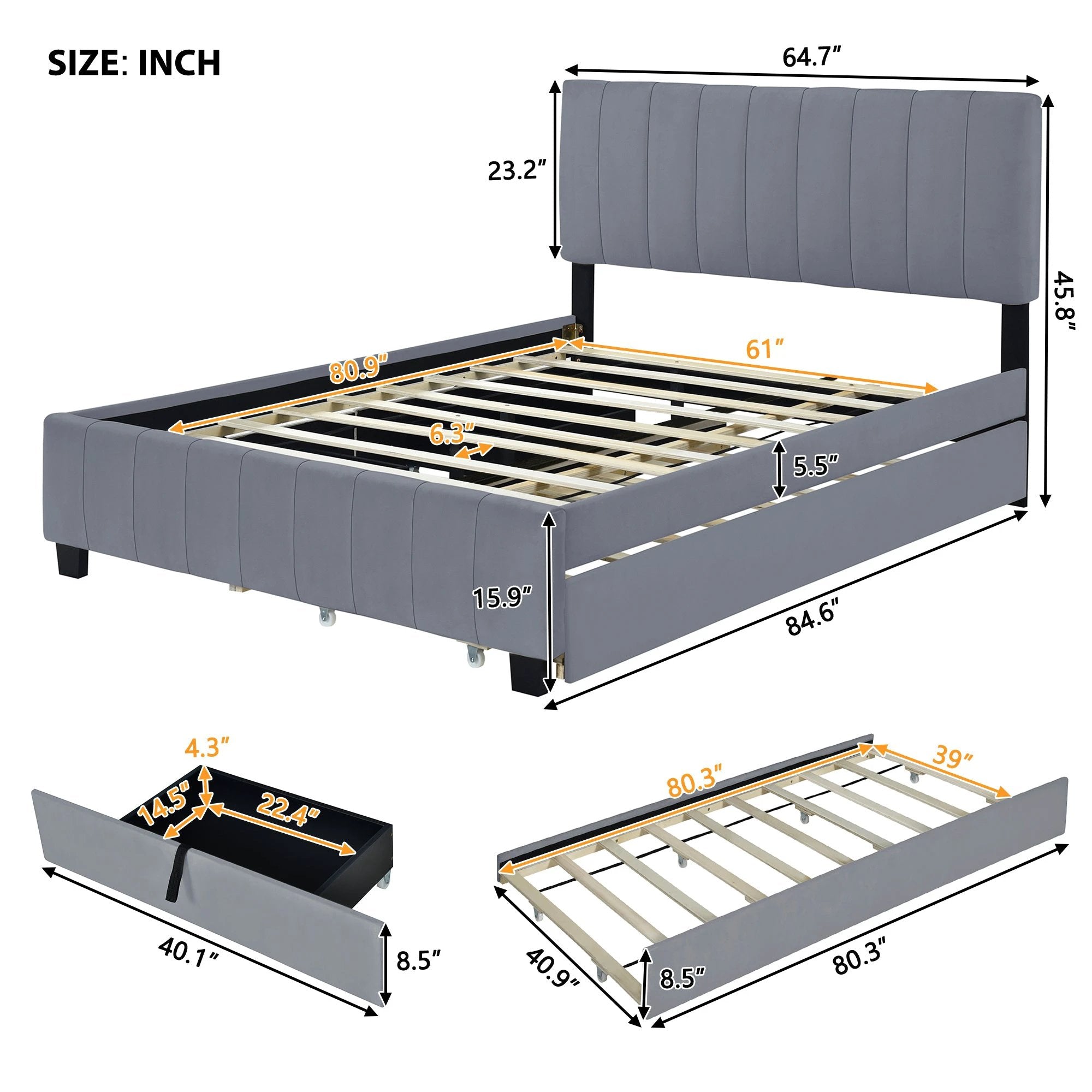 Queen Size Velvet Upholstered Platform Bed with 2 Drawers by eprolo