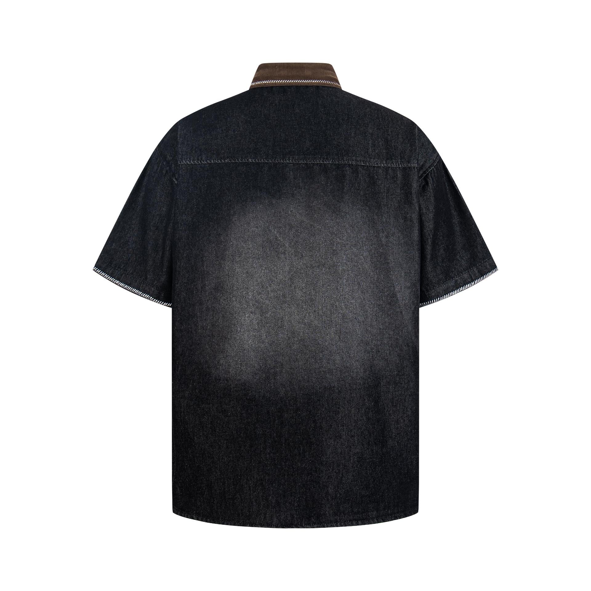 Cat Embroidered Cowboy Short Sleeve