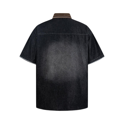 Cat Embroidered Cowboy Short Sleeve