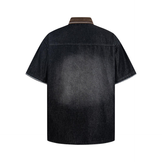 Cat Embroidered Cowboy Short Sleeve