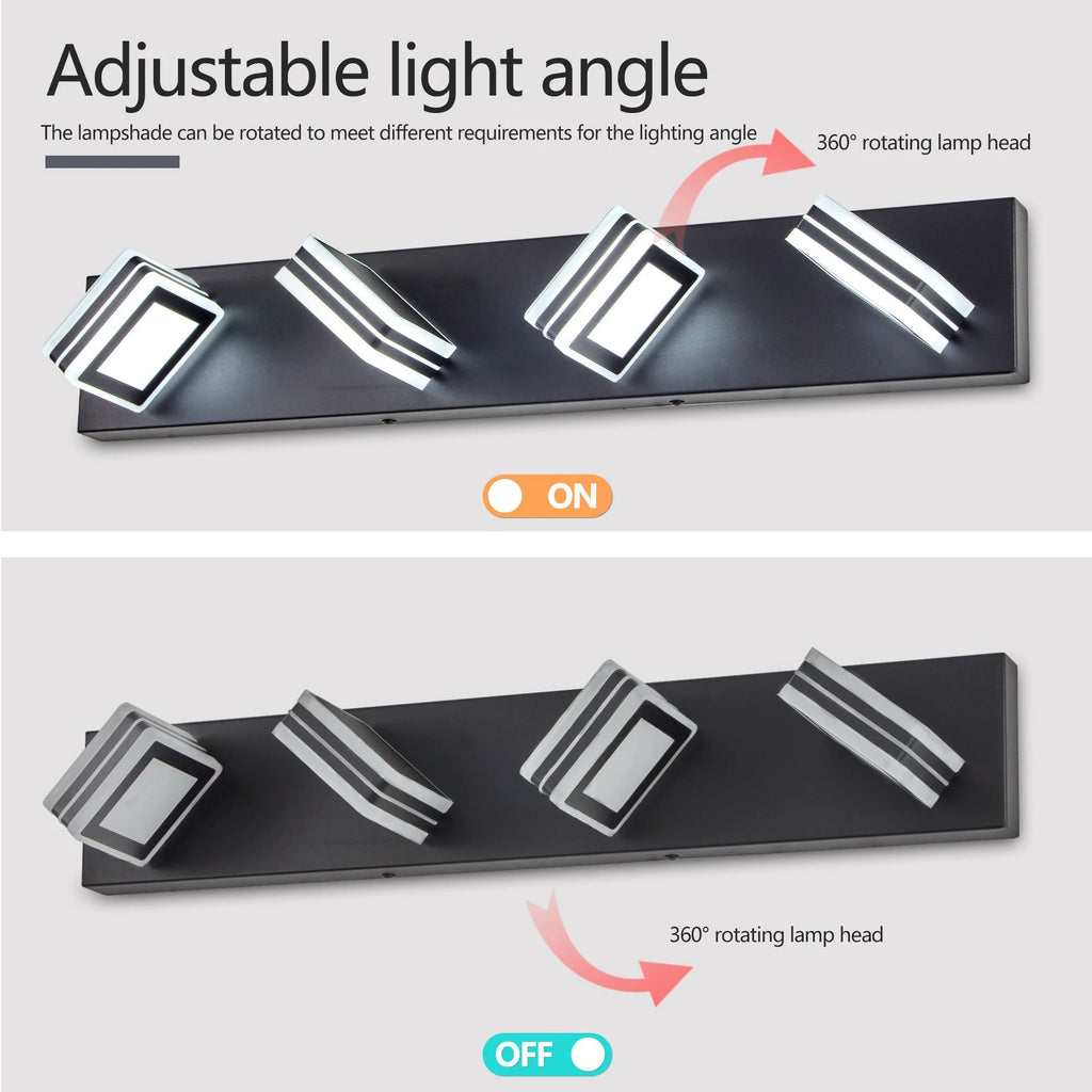 LED Modern Black Vanity Lights, 4-Lights Acrylic Matte Black Bathroom Vanity Lights Over Mirror by eprolo
