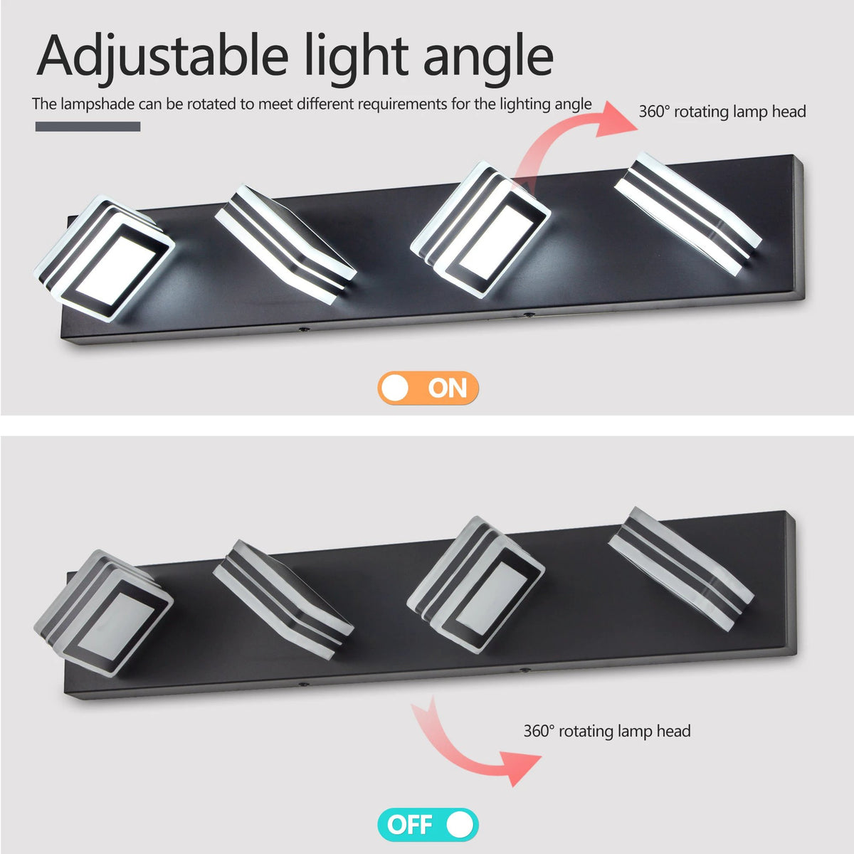 LED Modern Black Vanity Lights, 4-Lights Acrylic Matte Black Bathroom Vanity Lights Over Mirror by eprolo