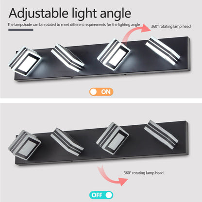 LED Modern Black Vanity Lights, 4-Lights Acrylic Matte Black Bathroom Vanity Lights Over Mirror by eprolo