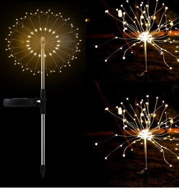 Nueva Púa de Tierra Luz Solar Fuegos Artificiales Luz LED Cadena de Alambre de Cobre Decoración de Jardín Exterior Luces de Estrella Luces de Navidad
