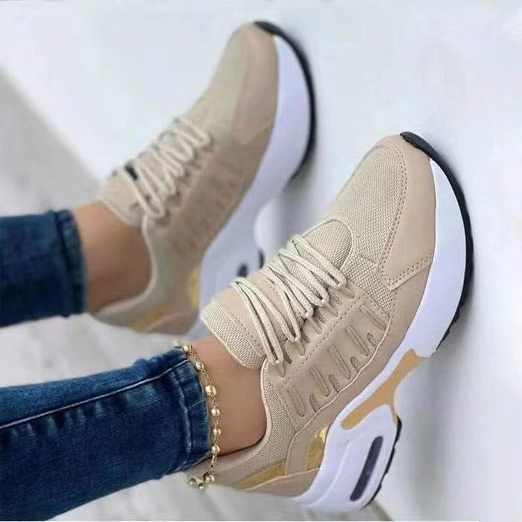 Baskets à lacets pour femmes, chaussures de sport à talon compensé pour la course