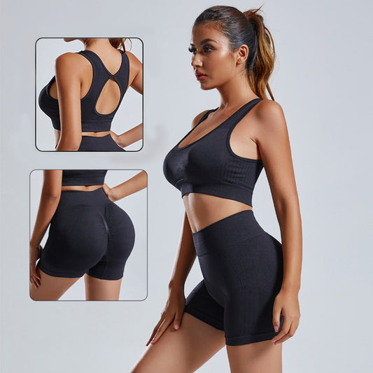 Ensemble de yoga 2 pièces pour femmes, débardeur et short de survêtement, vêtement de sport sans couture pour la gym, leggings taille haute, tenues de fitness