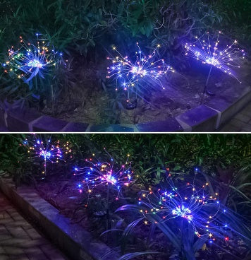 Nueva Púa de Tierra Luz Solar Fuegos Artificiales Luz LED Cadena de Alambre de Cobre Decoración de Jardín Exterior Luces de Estrella Luces de Navidad