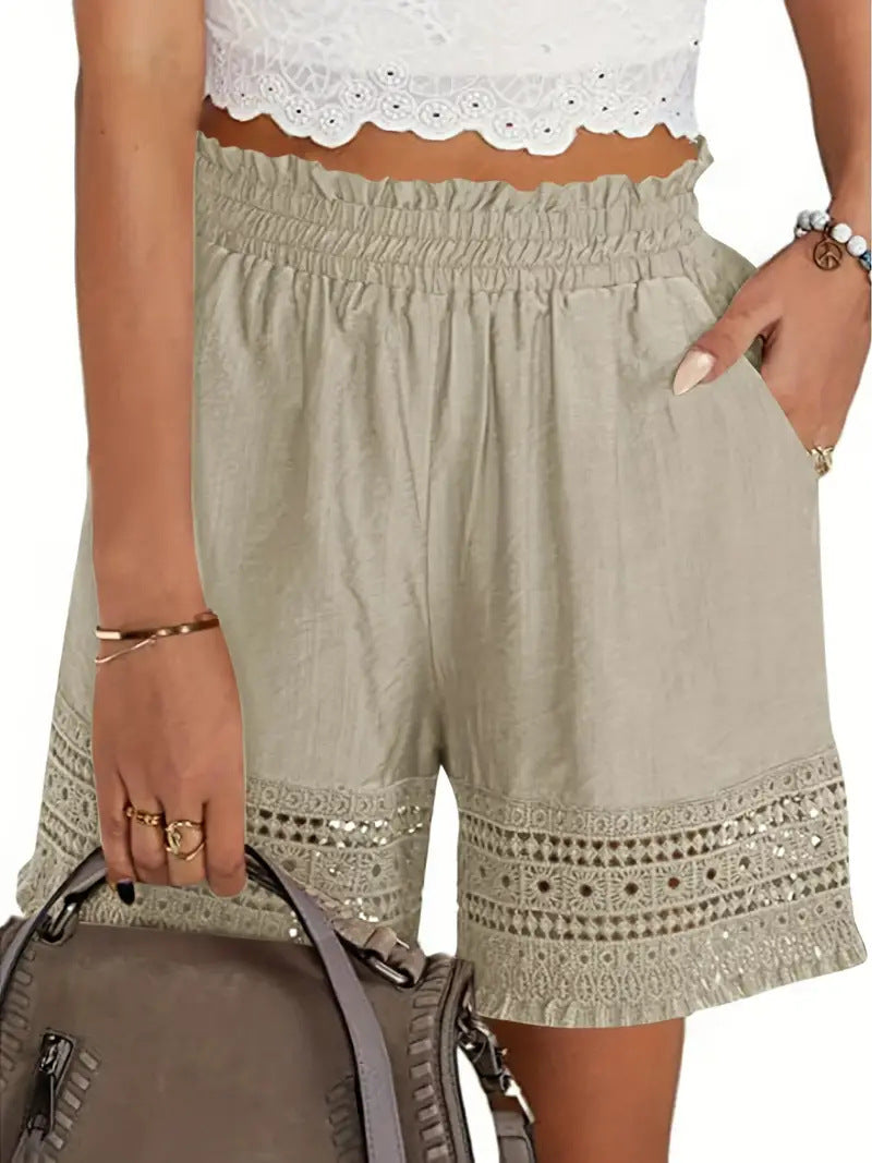 Short en dentelle décontracté uni polyvalent pour femme