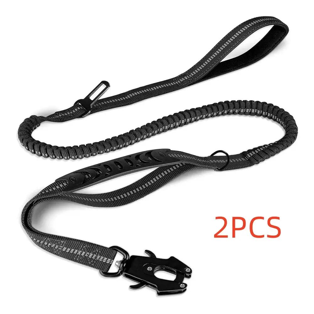 AdTec 2-piece black tactical dog leash set with coiled cord and quick-release buckle