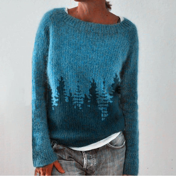 Pull en maille décontracté ample à col rond multicolore pour femme