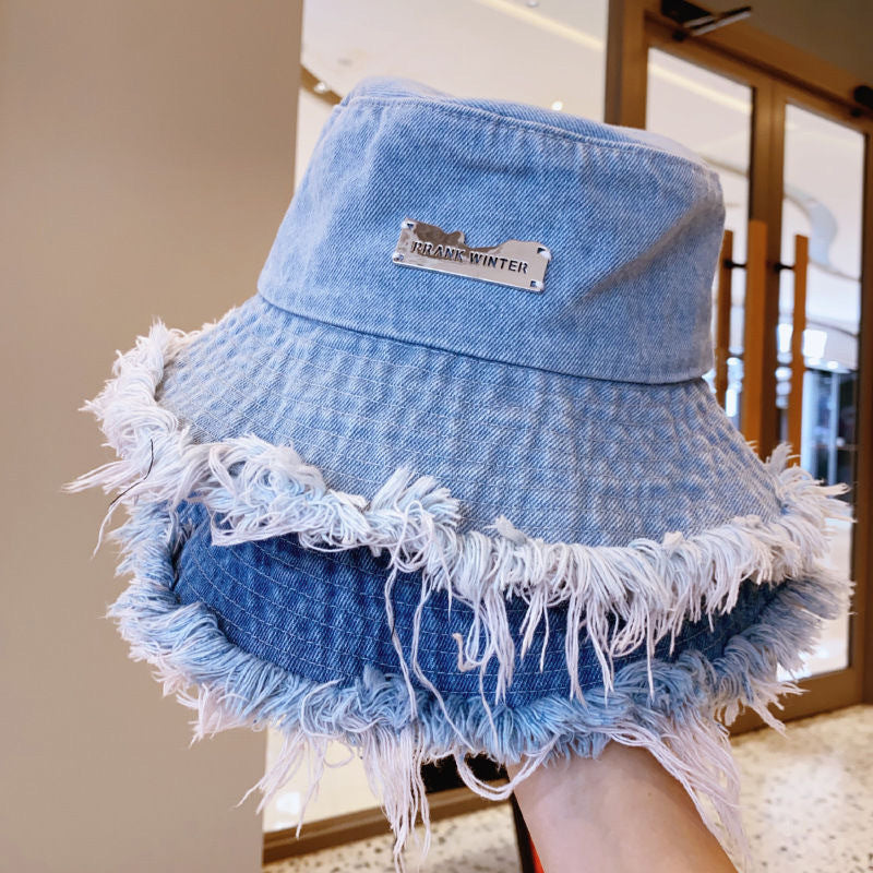 Chapeau de pêcheur en jean pour femme, printemps et été, fin, délavé, bords effilochés, chapeau bob, extérieur