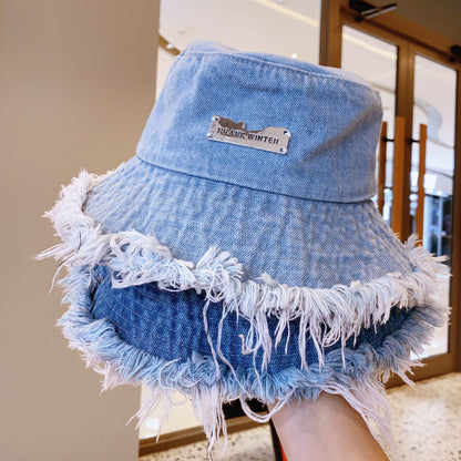 Chapeau de pêcheur en jean pour femme, printemps et été, fin, délavé, bords effilochés, chapeau bob, extérieur