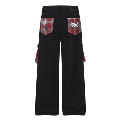 Pantalon en jean décontracté à jambes larges pour femme