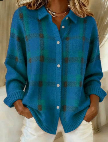 Haut cardigan à revers de chemise pour femme de couleur unie