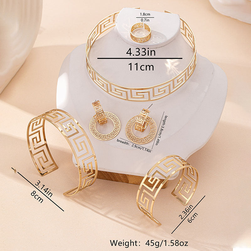 Boucles d'oreilles, bague, bracelet à col géométrique, parure de bijoux pour femme
