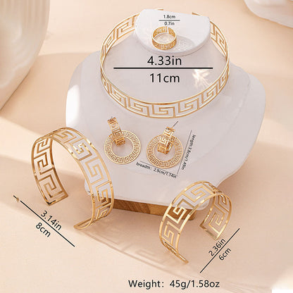 Boucles d'oreilles, bague, bracelet à col géométrique, parure de bijoux pour femme