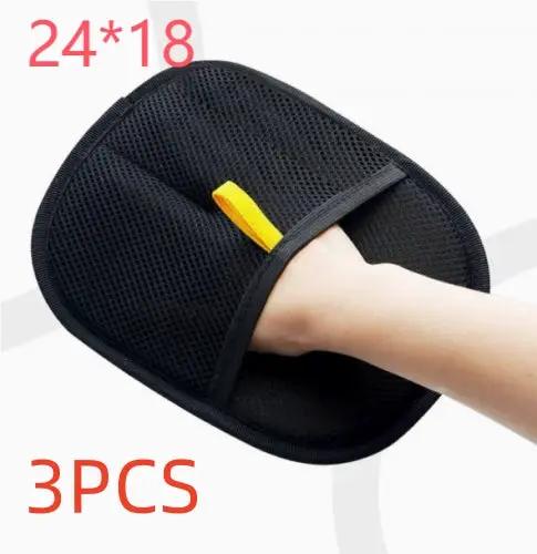 Pet hair remover mitten, black mesh glove; deshedding for dogs, cats, and rabbits - 3-piece set