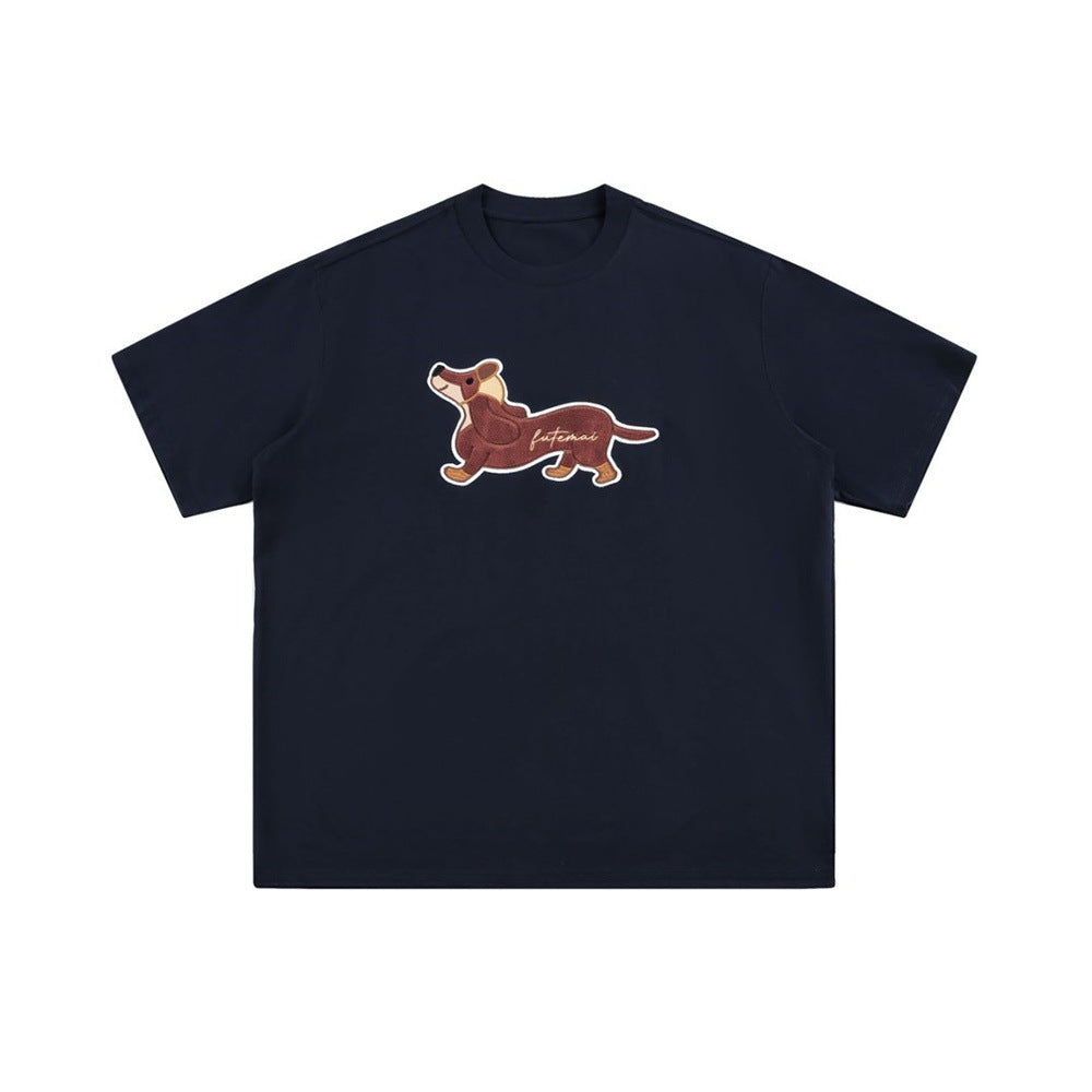 Dog embroidery pure cotton short sleeved shirt